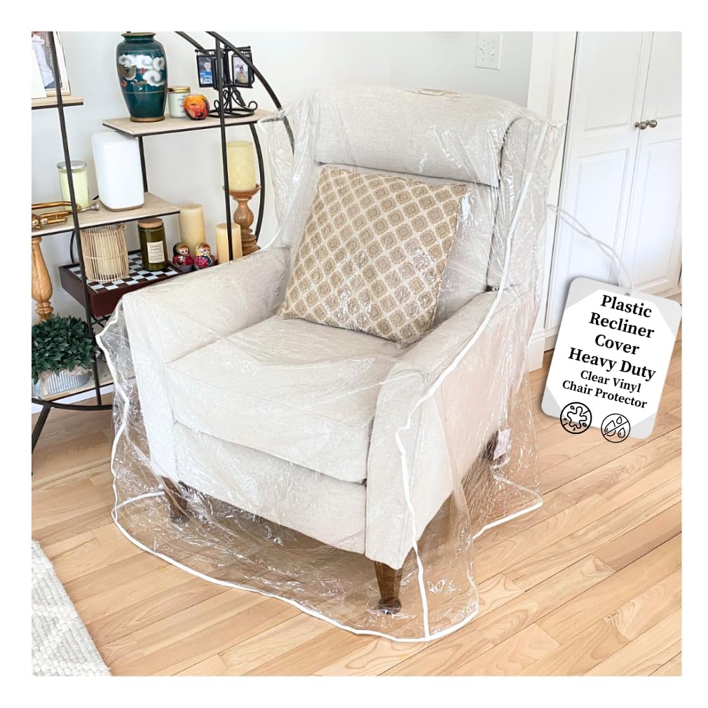 Evelots Clear Plastic Recliner Cover - Thick Heavy Duty Vinyl Armchair Cover for Protection Against Cat & Dog Clawing - Stain & Dust Protector - Waterproof Slipcover for Moving & Storage