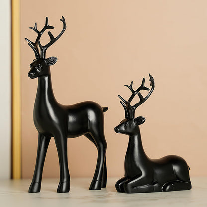 2PCS Christmas Training Deer Modern Elk Sculpture Exquisite Warm Home Decoration Deer Image Christmas Ornaments Country Style Halloween Christmas New Year Gift (Black)