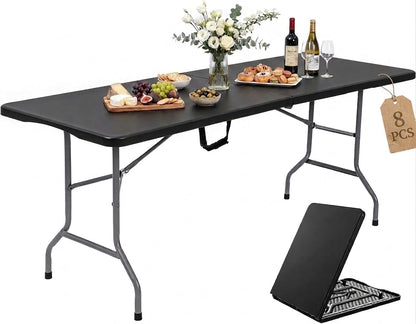 YITAHOME 6ft Folding Table w/1.38" Thick Tabletop Heavy Duty, Portable Outdoor Folding Table w/Carrying Handle for Camping Picnic Parties/Indoor Events, Black