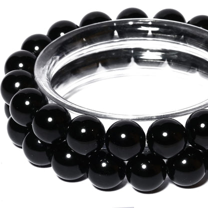 10mm Natural Black Agate Round Bead - 35PCS Bulk Gemstone Beads for Jewelry Making, DIY Bracelets, Necklaces - Includes Crystal Stretch Cord - Beads for Crafting Gifts