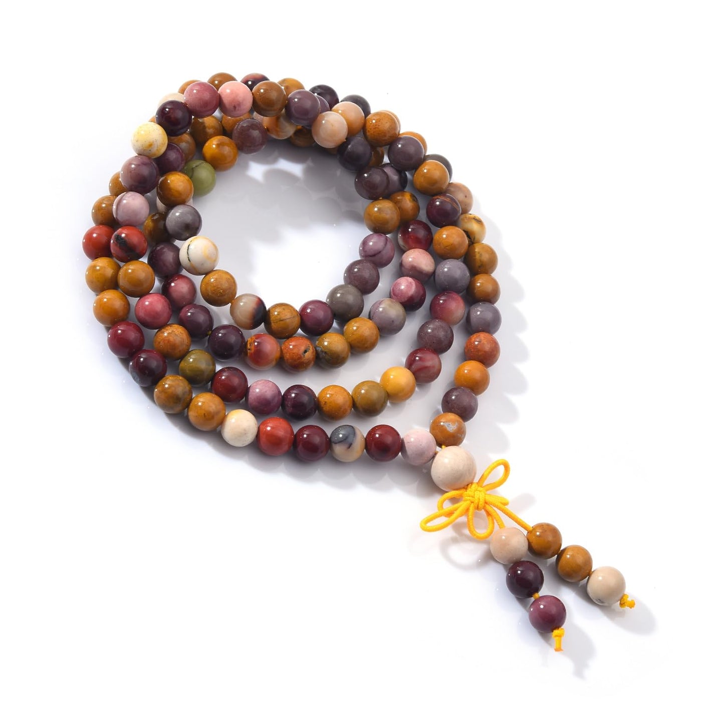 108 Mala Prayer Beads Bracelet 6mm Genuine Gemstone Healing Crystal Stone Beaded Bracelet Buddhist Tibetan Handmade Knotted Elastic Necklace for Yoga Meditation Unisex Women Men - Mookaite Jasper