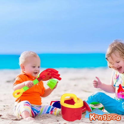 Kangaroo Beach Bucket Set for Kids - 23 Pcs Collapsible Sand Toys Set - Foldable Travel Pail and Shovel Set for Toddlers - Beach Essentials for Sand Castle Molds - Beach Toys for Kids Ages 4-8 & 8-12