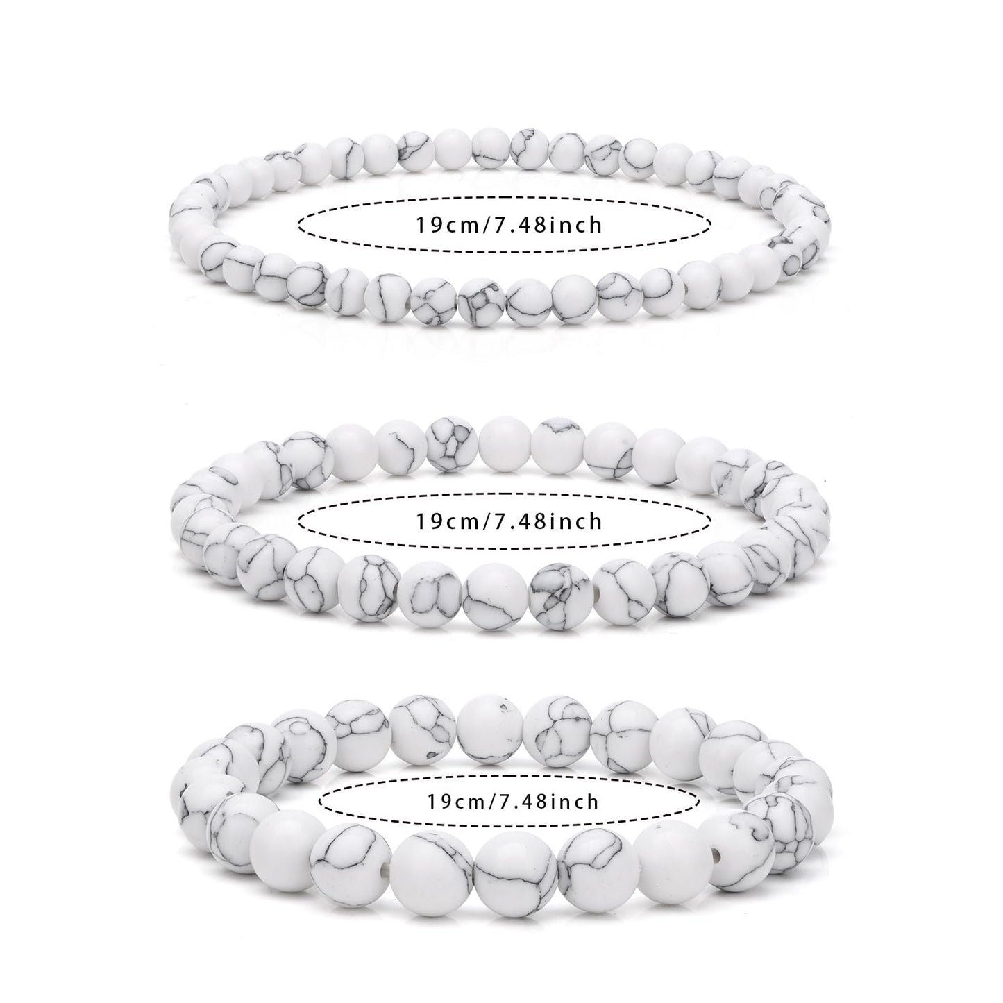 Risyfjew 4MM Handmade Howlite Natural Gemstone Stretch Elastic Bracelet,PE Film Anti-oxidation Packaging Natural Stone Crystal Healing Power Energy Gifts for Adult