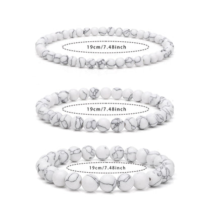Risyfjew 4MM Handmade Howlite Natural Gemstone Stretch Elastic Bracelet,PE Film Anti-oxidation Packaging Natural Stone Crystal Healing Power Energy Gifts for Adult