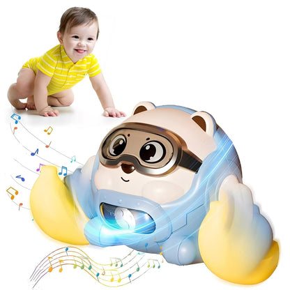 Rolling Baby Toy Crawling Toys, Baby Musical Toys 360° Rolling Bouncing Tummy Time Toys Bear Walking Moving Infants Toy, Learning Walking Toys Birthday for Toddler Boys & Girls