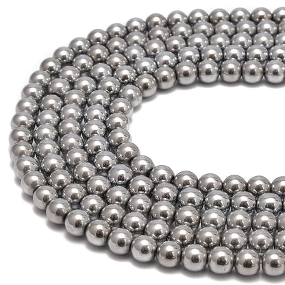 jodaying 10mm Silver Plated Hematite Smooth Round Natural Gematone Loose Beads for Jewelry Making DIY Findings 1 Strand 15"