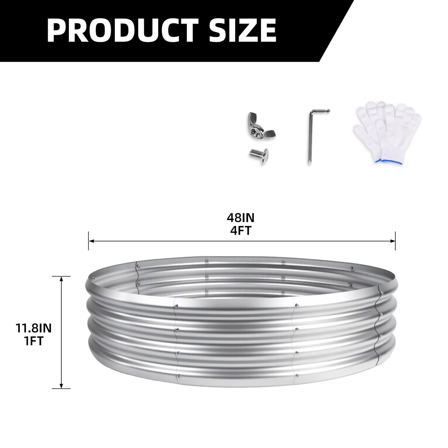 48 Inch Fire Pit Ring for Outside, 4FT Diameter Wood Burning Fire Ring, Large Round Galvanized Steel Fire Pit, Metal Outdoor Fireplace for Backyard, Patio, Camping, Bonfire (Silver)