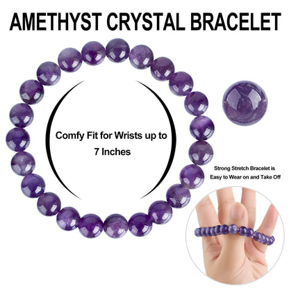 HOZEAL Handmade Amethyst Bracelet, Love Friendship Crystal Stone Protection Amethyst Bracelet, Business Money Wealth Prosperity Good Luck Energy Beaded Bracelets for Men Women