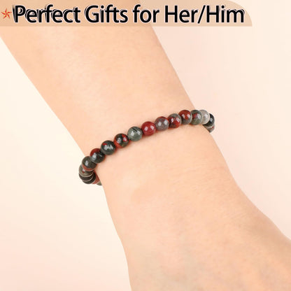 QOGIR African Bloodstone Bracelet - Stone of Glory Bracelet for Men Women - Handmade Natural Gem Stone Beaded Stretch Elastic Healing Bracelets 6mm
