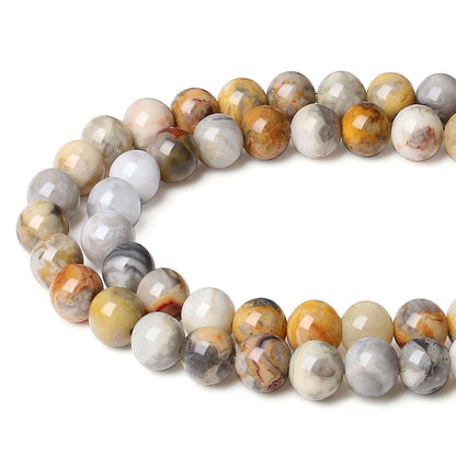 LAIDANLA Yellow Crazy Lace Agate 8mm Natural Stone Beads Round Loose Gemstone Stone Beads for DIY Bracelet Necklace Earrings Jewelry Making Polishing Beading 96PCS 2 Strand 32"