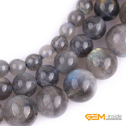 GEM-Inside Rainbow Flash Gray Labradorite Gemstone AAA Grade Natural 8mm Blue Crystal Energy Stone Power Beads for Jewelry Making 15"
