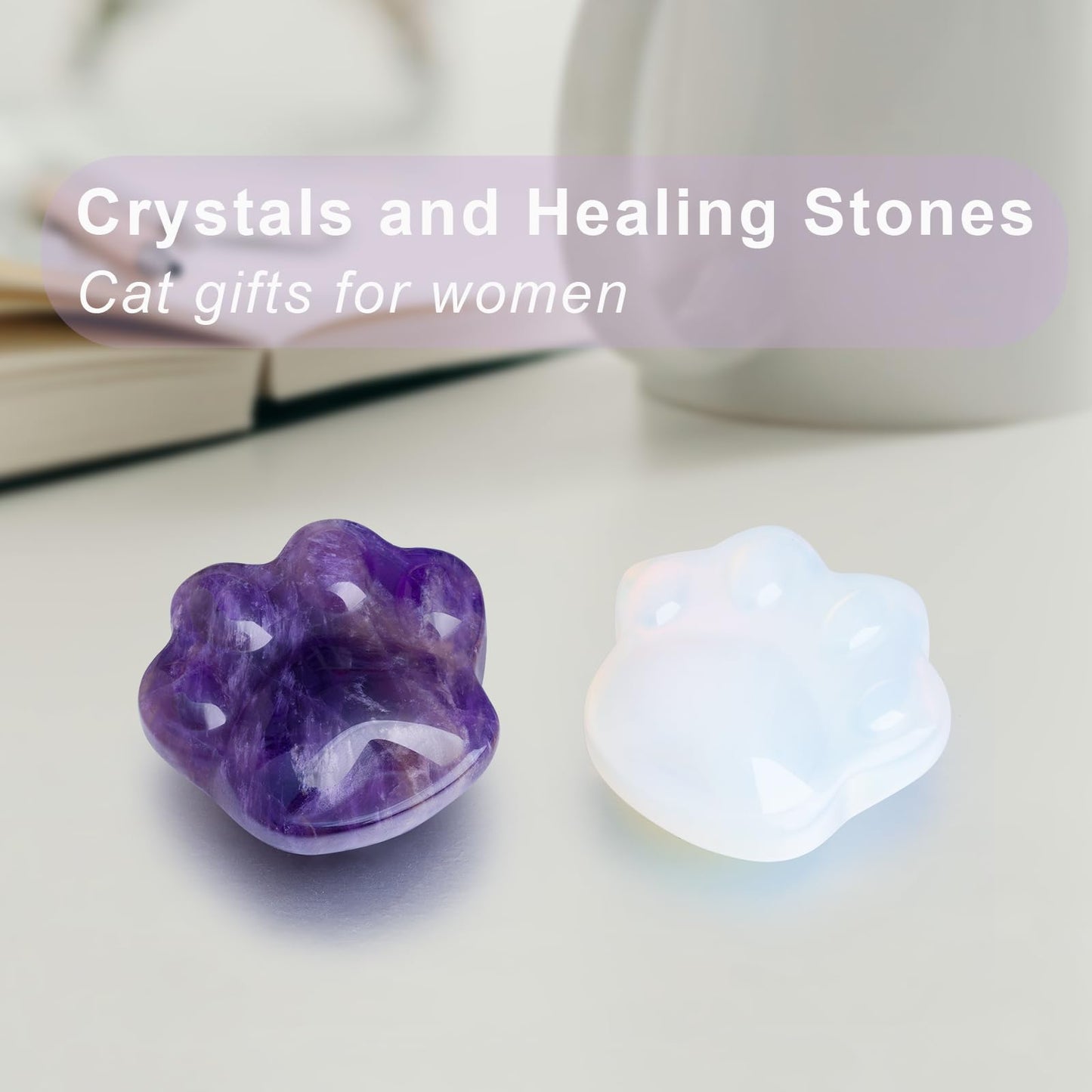 Cat Amethyst Crystals and Healing Stones, Natural Stone for Anxiety Relief, Emotional Balance & Positive Energy, Worry Stones for Stress Relief, Unique Gift for Crystal Cat Lovers Women Men (Amethyst)