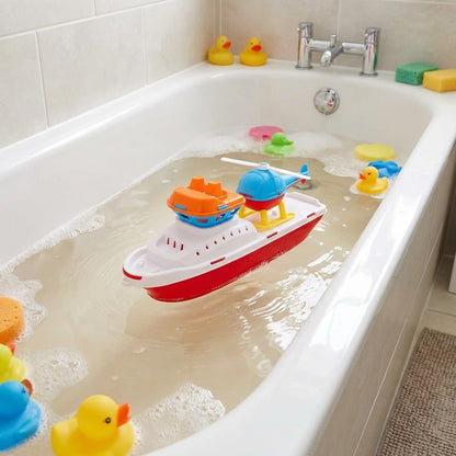 Toyland® 17" Floating Tugboat Bathtub & Pool Toy for Toddlers – Water Boat with Removable Helicopter, Durable Non-Toxic Kids Water Toy for Bath Time, Pool & Outdoor Play (Ages 2+)