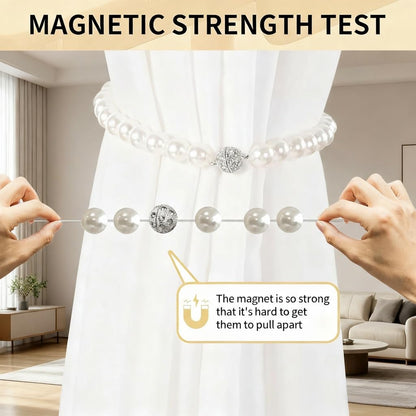 Magnetic Curtain Tiebacks, Curtain Holders for Bedroom Decor, 2 Pack Pearl Curtain Tiebacks for Home, Office, Window Decoration(White)