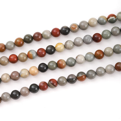 8mm 45pcs DIY Natural USA Picture Stone Beads Round Healing Crystal Gemstone Loose Beads for Jewelry Making Handmade Bracelet Necklace