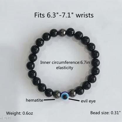WEFRIN Evil Eye with Hematite Black Obsidian Tiger Eye Stone Triple Protection Bracelets for Men Women, Crystal Jewelry Stone Bracelets Bring Luck and Prosperity and Happiness (D-8mm(d))