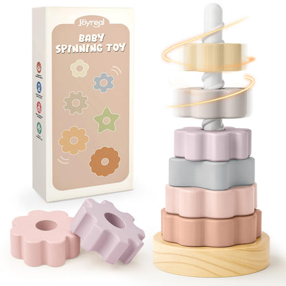 Joyreal Wooden Spinning Stacking Toys, Neutral Ring Stacker Montessori Toys for Toddlers 1-3, Christmas Birthday Gifts for Boys Girls