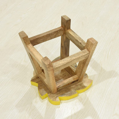 BBH Home's Handmade Yellow Novelty Shaped Mango Wood Stool 14x14x12 Inch AMBBRSST0002