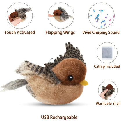 CKFPS Flying Bird Cat Toy (Not a Flying Bird) – Interactive Flappy Bird Toy for Indoor Cats, USB Rechargeable with Real Feathers, Chirping Sounds & Remote Control