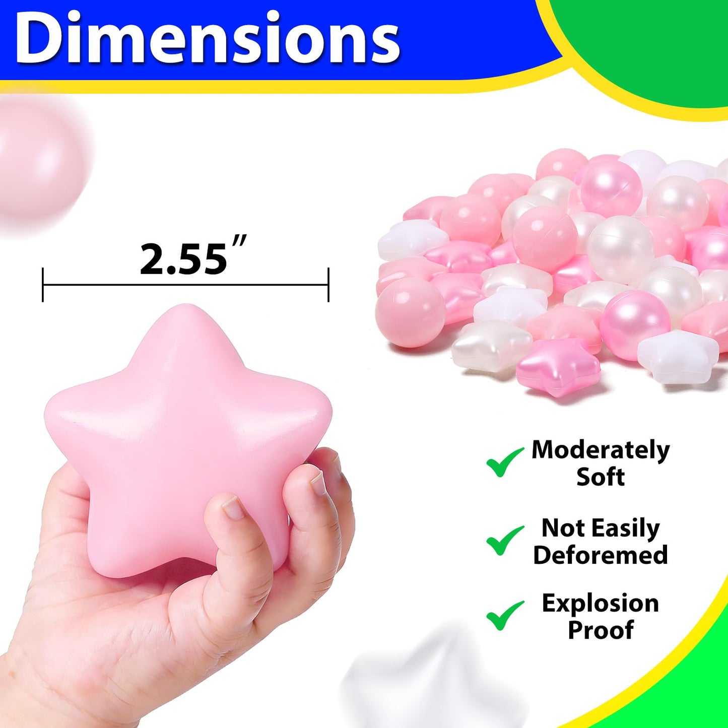 Heopeis Star Ball Pit Balls for Toddlers - 100 200 500 Pack Phthalate & BPA Free Plastic Toy Balls for Kids, Ball Pool Play Tent, Baby Kiddie Pool Water Toys, Party Decoration