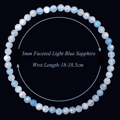 MASSIVE BEADS Natural Genuine Gemstone Beads Healing Crystal Chakra Reiki Jewelry Faceted Round Beads Bracelets (Light Blue Sapphire, 3mm)