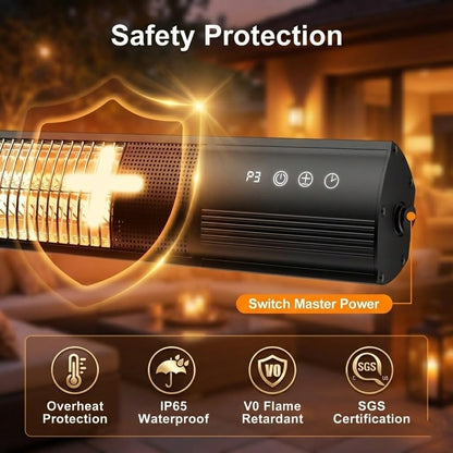 YESERLI Electric Patio Heater, 1500W Wall Mounted Outdoor Heater with Remote Control & 24H Timer, IP65 Waterproof Carbon Infrared Heater for Backyard, Gazebo, Garage and Restaurant