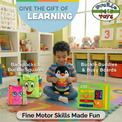 Buckle Toys - Bucky Turtle - Toddler Learning Activity - Develop Motor Skills and Problem Solving - Counting and Color Recognition - Sensory Stuffed Animal Travel Toy