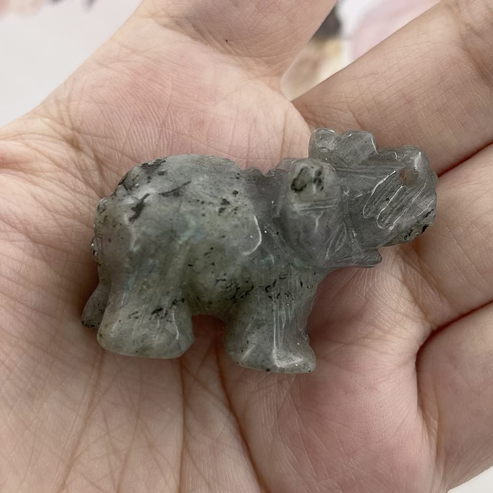 Ouubuuy Labradorite Crystal Elephant Pocket Guardian Figurine Elephant Statue 1.5 inch for Healing Reiki Spiritual Gift Cute Meditation Office Room Desk Decor
