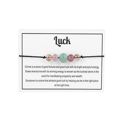 Caiyao Multistyle Healing Crystal Stone Bead Bracelet with Meaningful Card Handmade Adjustable Wax Rope Yoga Amethyst Tigereye Chakra Bracelets for Women Men Meditation Relax Anxiety Jewelry-Luck