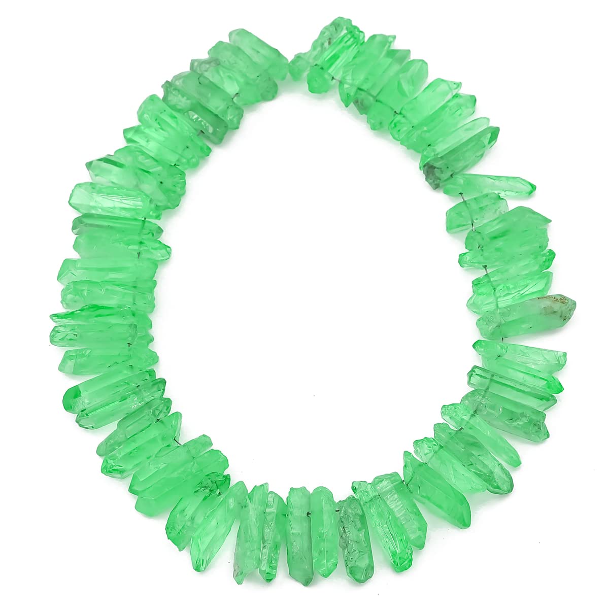 BEADIA Green Titanium Coated Crystal Quartz Spike Point Stick Beads Rough 1.0"-1.5" for Jewelry Making 15 Inch/Strand