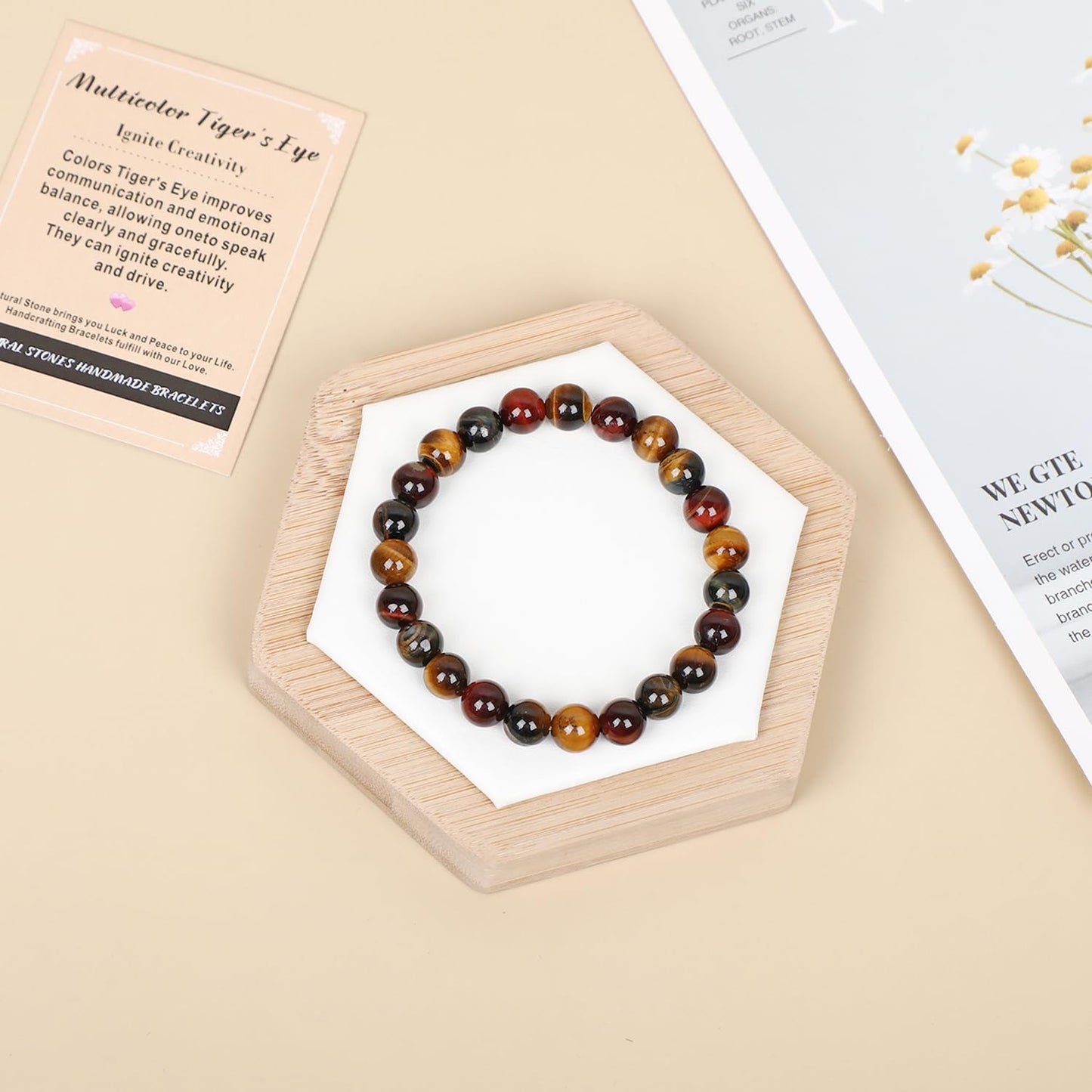 AD Beads Handmade Gemstone Stretch Elastic Bracelet Crystal Healing Reiki Nature's Beauty and Spiritual Essence Unisex (4mm, Multicolor Tiger's Eye (Ignite Creativity))