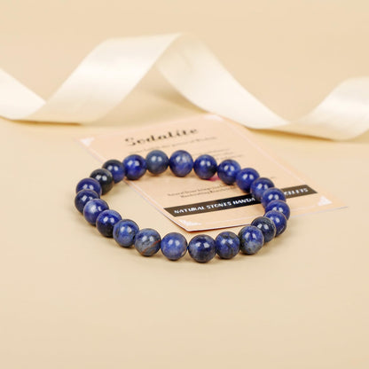 AD Beads Handmade Gemstone Stretch Elastic Bracelet Crystal Healing Reiki Nature's Beauty and Spiritual Essence Unisex (4mm, Blue Sodalite)