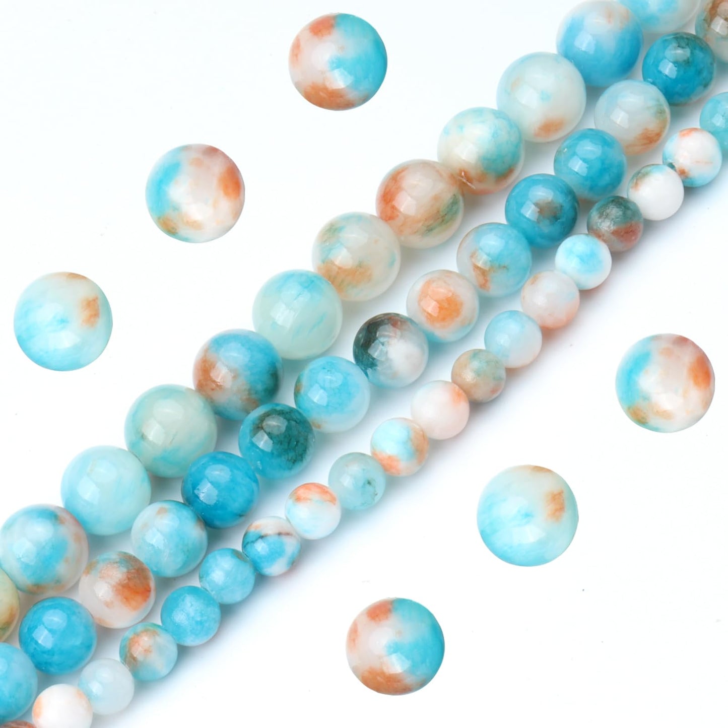 Siomia 45pcs 8mm Natural Blue Colorful Persian Jade Beads Energy Healing Crystal Round Loose Stone Beads for Jewelry Making, DIY Bracelets Necklaces