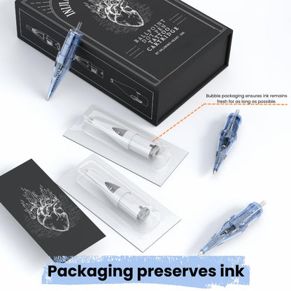 Inlumino Heart Ink Ballpoint Pen Cartridges – Original Black Ink (6-Pack) – Tattoo Practice Cartridges for Rotary Tattoo Machines – Oil-Based Ink for Creating Flash Art – Fake Skin Alternative
