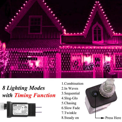 Pink Net Light Valentine’s Day Decor Mesh Lights, 240LED Timer Tree Warp Fairy Lights Outdoor Hanging String Light for Home, Bedroom, Garden, Walkway, Bushes, Christmas Decor-9.8ft x 6.6ft(Pink)