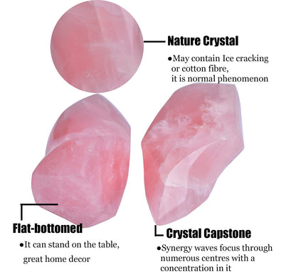 AMOYSTONE Large Rose Quartz Flame Shaped Stone Real Rose Quartz Healing Crystal Tower Spiritual Home Decor for Witchy Room 1.5-2.2LB