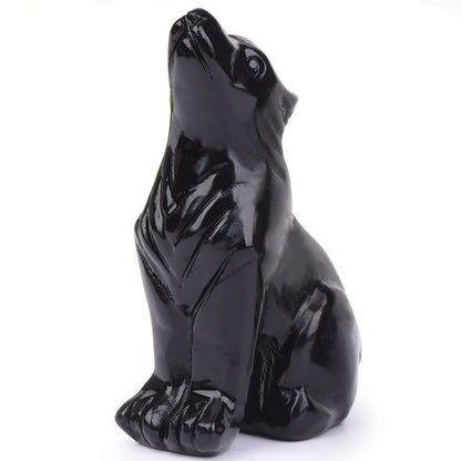 Hguxmcu Black Obsidian Wolf Figurine,Crystal Carved Statue for Home Office Desk Decor,Hand Carved 1.8 Inch Healing Crystal,Spirit Animal Gift for Wolf Lovers,Good Luck Feng Shui Protection Totem