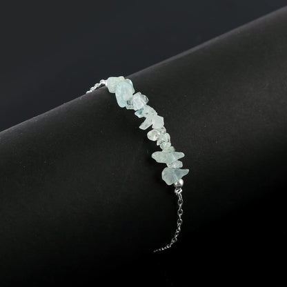 Gemimpression Handmade Aquamarine Chips Bar Bracelet – Natural Energy Healing Crystals – Silver Plated Adjustable 8 Inch Chain – Christmas Gift