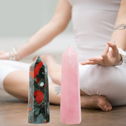 FZBHRO Large Crystal Towers Africa Blood Stone 6 Faceted Quartz Point Obelisk Red Healing Crystal Wand 0.8-1.3 Pound