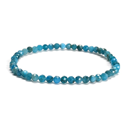 Land Long 2 Pcs/Set 2mm Trendy Natural Blue Apatite Stone Bracelet, Faceted Round Stretch Crystal Beaded Bracelets for Women Men