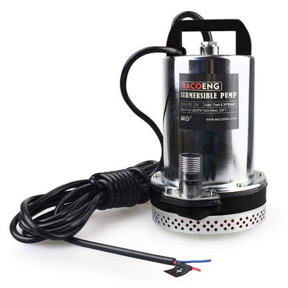 BACOENG DC 12V Farm & Ranch Solar Water Pump Submersible Well Pump 26ft Lift