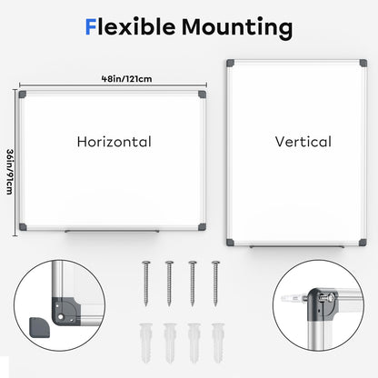 VUSIGN Magnetic Whiteboard 48" x 36", Large Dry Erase Board for Wall with Silver Frame, Wall-Mounted White Board for Office, Classroom & Home, Includes Markers, Magnets and Eraser