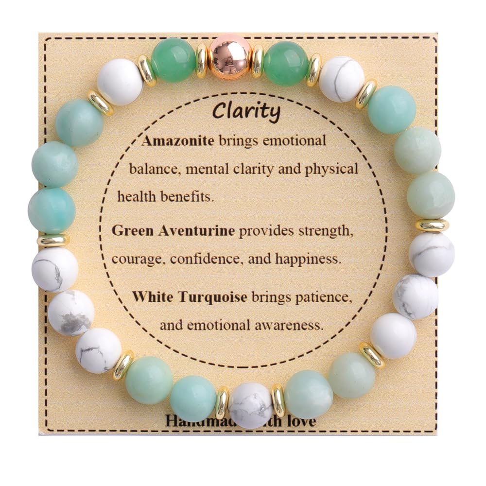 KSQS Healing Stone Bead Bracelet for Women, Natural Gemstones Balance Protection Bracelet, Spiritual Crystal Beads Bracelet Anxiety Relief with Meaning Card(#40)