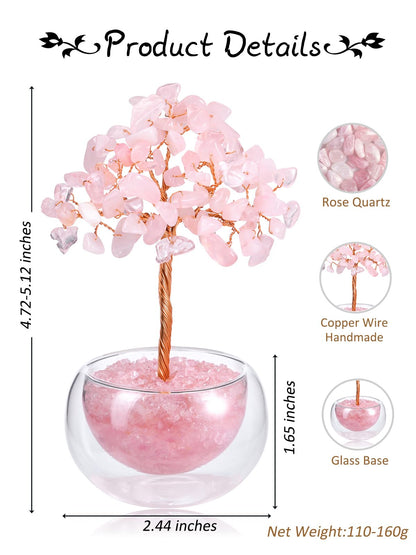 PESOENTH Rose Quartz Tree Crystal Tree of Life Gifts for Women Mom Birthday,Pink Crystal Bonsai Tree Healing Stone Gem Trees Spiritual Home Room Decor Gifts for Women