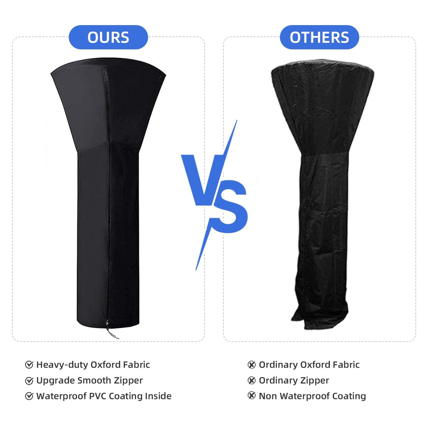 ANSTROUT 420D Patio Heater Cover, Waterproof with Zipper, Outdoor Propane Heater Cover for Any Season, Large Size: 89'H x 33'Dx19'B (Black)