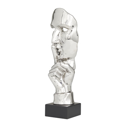 Deco 79 Polystone Mask Decorative Sculpture Quiet Gesture Home Decor Statue, Accent Figurine 5" x 5" x 17", Silver
