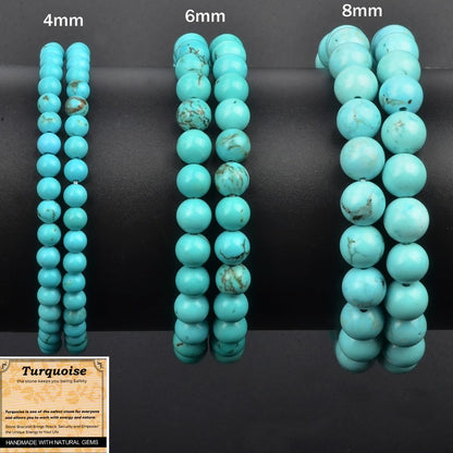 MASSIVE BEADS Turquoise - Safety - Handmade Handmade Yoga Stretch Elastic Bracelet Natural Stone Crystal Healing Power Energy Gifts for Unisex Adult 4mm