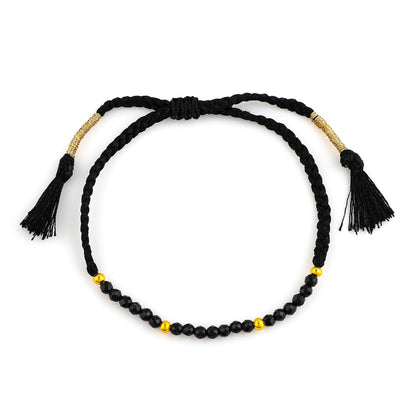GEMSYMPHONY Black Spinel Gemstone Beads Braided Bracelet – 3.5mm Natural Stone Beads, Handmade Adjustable Braided Rope Bracelet, Healing Crystal Jewelry for Men & Women, Unisex Boho Gift