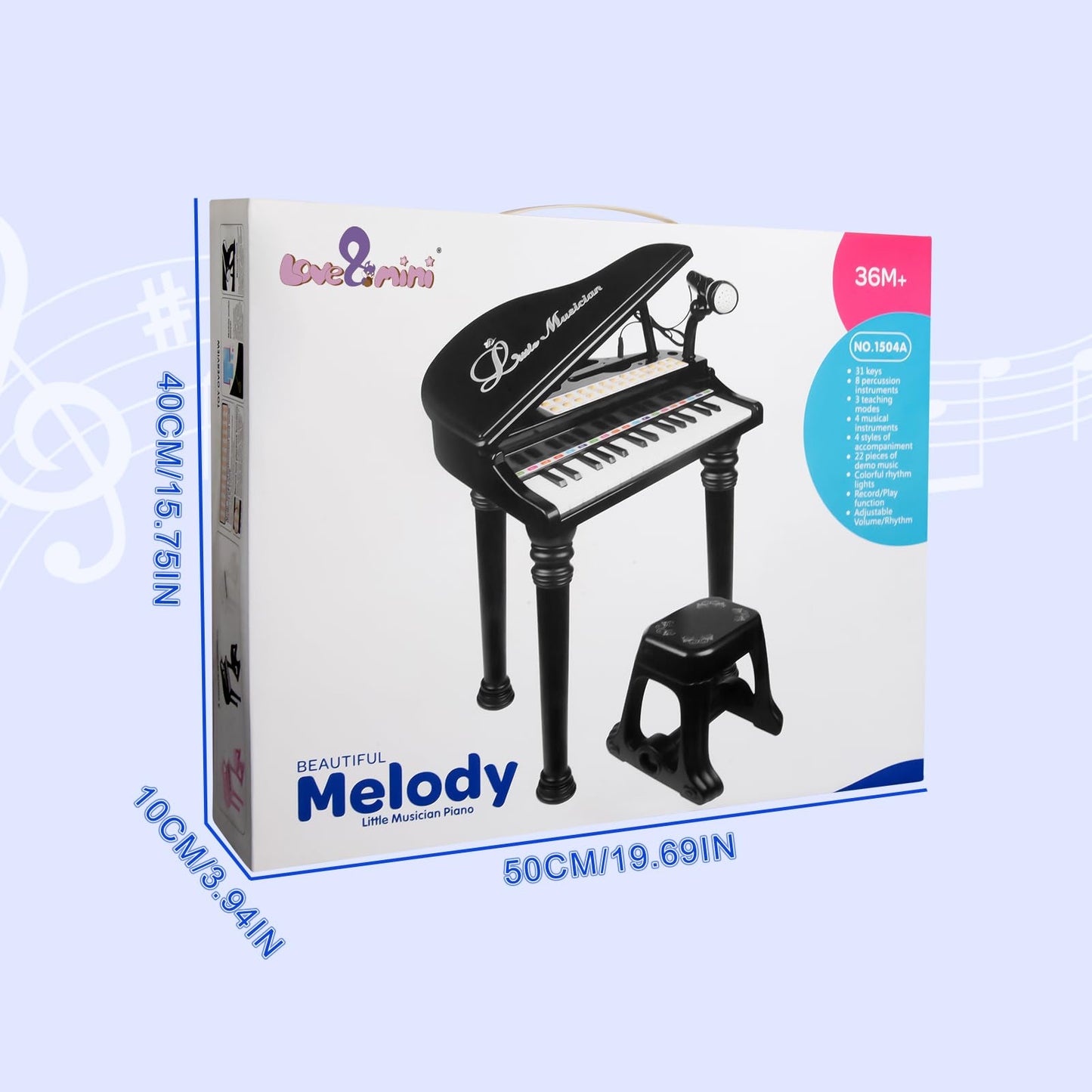 Love&Mini Piano Keyboard Toy for Kids - 31 Keys Toddlers Black Piano Toy with Microphone and Stool for Kids Age 3+ Years Old Girls Boys Birthday Gift