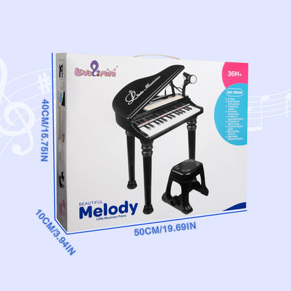 Love&Mini Piano Keyboard Toy for Kids - 31 Keys Toddlers Black Piano Toy with Microphone and Stool for Kids Age 3+ Years Old Girls Boys Birthday Gift